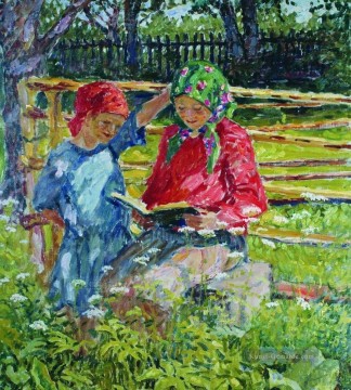 Impressionismus Werke - Mädchen in Tüchern Nikolay Bogdanov Belsky Kinder Kinder impressionismus